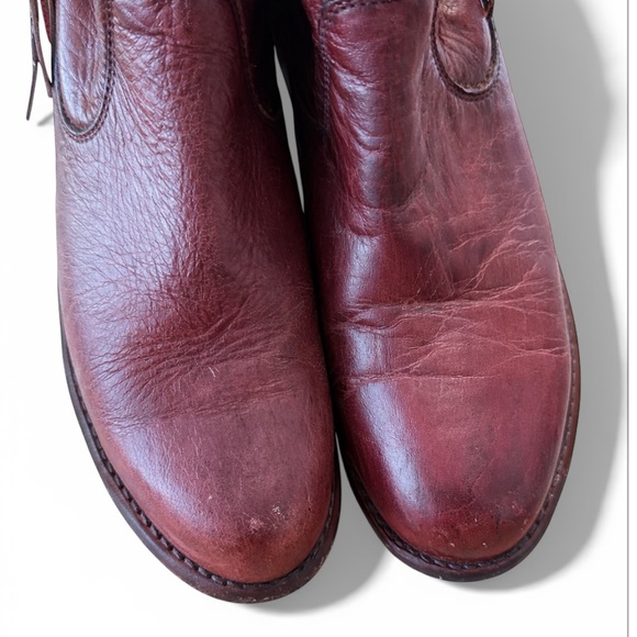 BED|STU Craven Distressed Leather Fringe Ankle Boots in Burgandy Red Size 8.5 - Picture 3 of 9